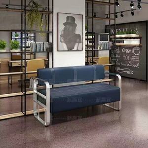 Meubles d'attente pour salon de beauté et barbier, cadre en métal doré, siège double en cuir, chaise de salle - Product Image 4