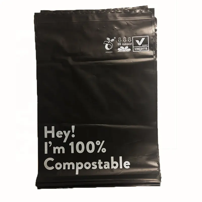 100% compostables biodegradable maíz Almidón PLA negro sobres bolsas de envío 12x15,5 pulgadas eco sobres paquete suministros