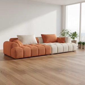 Divano componibile a L in velluto a coste stile crema, tre posti, per soggiorno - Product Image 5