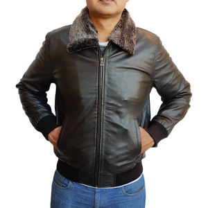 Veste en cuir et toile de style moto pour homme, personnalisée, printemps, doublure en peau de mouton, respirante, style streetwear, col rond - Product Image 2