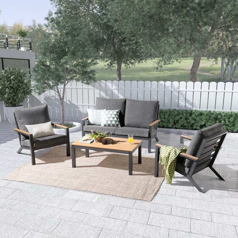 Patio furniture garden outdoor furniture sofa set aluminum 4 pieces sofa seating group with cushions