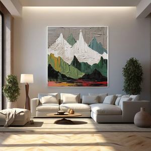 Art mural 3D contemporain, grande œuvre abstraite verte en plâtre et acrylique, motif montagne, pour la décoration moderne de la maison et des galeries - Product Image 2