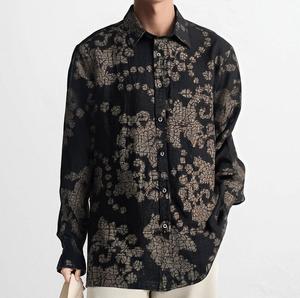 Camisa de Moda Masculina Personalizada ODM OEM, Camisa Estampada con Estampado en Caliente, Manga Larga, Solapa, Estilo Cardigan Holgado, Camisa Informal Retro para Hombre - Product Image 1