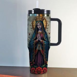 Venta al por mayor de fábrica, vaso térmico de acero inoxidable de 30oz y 40oz con logo personalizado, estampado de la Virgen de Guadalupe, para viaje y coche. - Product Image 3