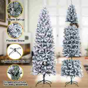 High Quality 1.8m & 2.1m Slim <b>Christmas</b> <b>Tree</b> Artificial Flocking Snow Craft Decoration for Holidays - Product Image 3