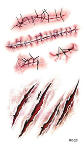 Pegatinas Temporales de Tatuajes de Heridas Sangrientas, Pegatinas de Tatuajes de <span class=keywords><strong>Terror</strong></span> para Halloween, Heridas Realistas Cosidas, Decoración para Fiestas de Halloween - Product Image 2