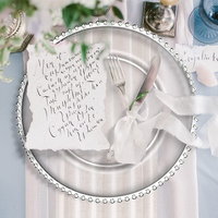 Assiettes à dîner réutilisables en plastique transparent avec perles argentées, vaisselle de fête, assiettes rondes en PS pour mariage, anniversaire, banquet