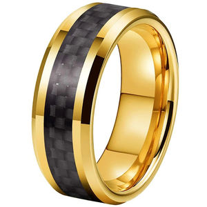 CHENG JEWELERS Bijoux pour hommes, alliances en carbure de tungstène avec incrustation de fibre de carbone <span class=keywords><strong>noire</strong></span> de 8 mm, or 18 carats - Product Image 2