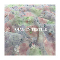 Kain Chiffon Motif Kotak-kotak Rajut dengan Aksen Bunga 3D Berkilauan, Tahan Aus, Lembut, Cocok untuk Gaun Hanfu