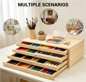 Wooden Natural Color Portable Drawer-style Paintbrush Holder with Four Compartments <strong>for</strong> Desk-based Stationery <strong>Storage</strong>. - Product Image 3