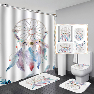 Ensemble de rideaux de douche bohème 4 pièces ethniques <span class=keywords><strong>attrape</strong></span>-rêves plumes tapis de salle de bain avec 12 crochets - Product Image 5