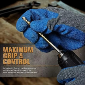Guantes de seguridad CITICITY con revestimiento de látex arrugado, calibre 10, de algodón gris tejido con revestimiento de látex arrugado azul. - Product Image 6