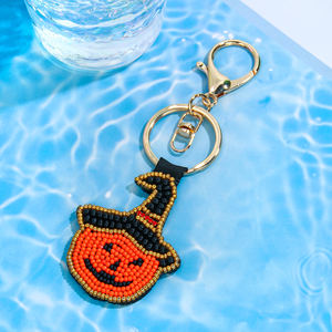 Porte-clés Sac à Main Populaire <span class=keywords><strong>Chat</strong></span> Noir Perles Texturées Matériaux DIY Design Citrouille Trousse de Toilette Sac Fourre-tout Porte-clés - Product Image 2