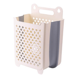 Cesto de ropa plegable para montar en la pared, organizador de ropa de plástico de gran capacidad rectangular para almacenamiento en el baño - Product Image 4