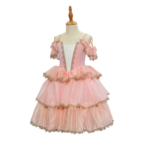 Vestido de Ballet Romántico Rosa para Niñas, Disfraz de Danza con Hombros Descubiertos, Falda con Volantes y Pedrería para Coppelia y El Cascanueces - Product Image 5