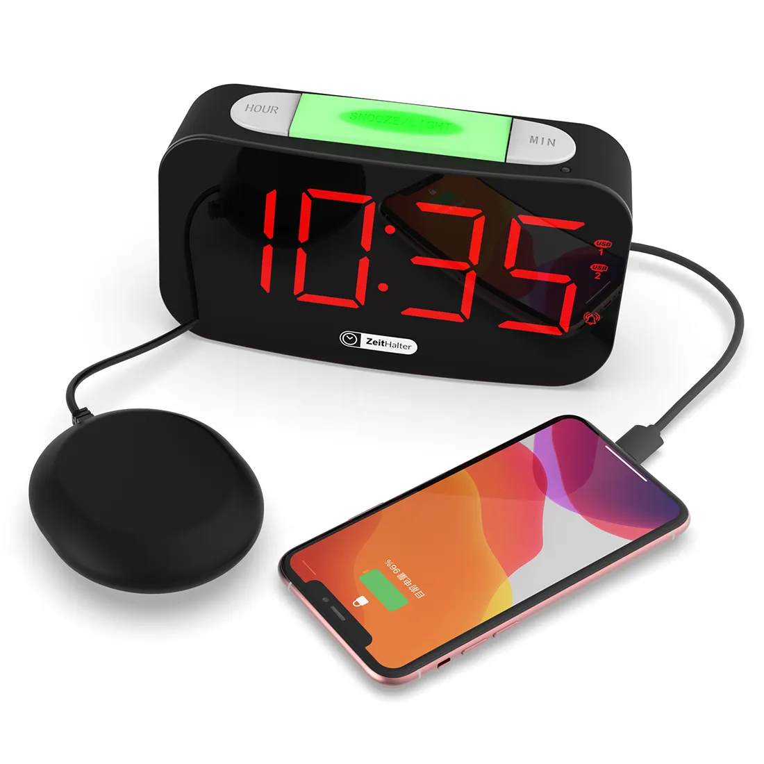 Home Large Digital Display Led Alarm Clock Vibrating Chassis Dual Usb Charging Child 7 Color Alarm Clock