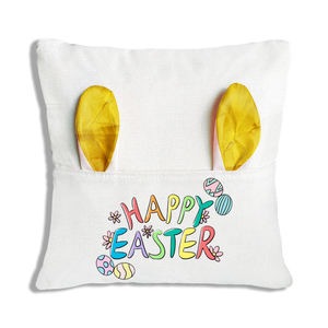 Vente en gros housse de coussin en lin blanc de Pâques par sublimation taies d'oreillers de poche avec oreilles de <span class=keywords><strong>lapin</strong></span> personnalisées - Product Image 1