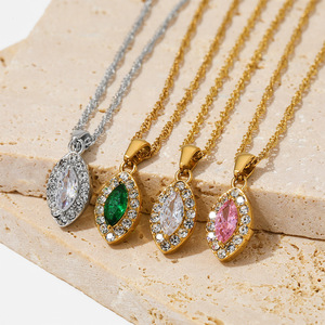 Collane con Zirconi Smeraldo e Diamanti per Donne, Gioielli in Acciaio Inossidabile Placcato Oro 18K, Colliers Bijoux Collares Joyas Colar Joias - Product Image 5
