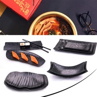 Vaisselle de restaurant 11.5 pouces Assiette à sushi rectangulaire en mélamine noire mate bon marché