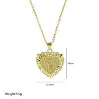 Mode Laiton Plaqué Or Coeur Charmes Lettres Pendentif Femmes Collier