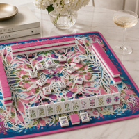 Tuiles de Mahjong en acrylique à motif floral aquarelle rouge, impression botanique, jeu de table de loisirs