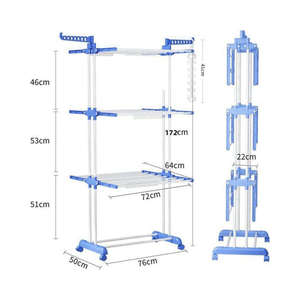 Stendibiancheria Pieghevole a Tre Livelli, Multifunzionale, da Interno, con Ruote, Mobile - Product Image 6