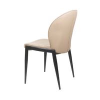 Chaise de salle à manger moderne en cuir beige avec structure en métal noir, dossier incurvé ergonomique pour la maison, le restaurant, l'hôtel