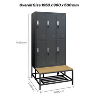Armoire de rangement métallique à 6 portes avec banc, casiers en acier avec serrure à clé pour salle de sport, école, bureau, personnel, vestiaire