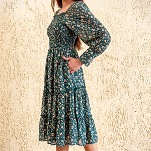 Vestido Maxi de Gasa con Estampado Floral, Mangas Largas, Cintura Elástica, Detalle Fruncido, Estilo Boho, Corte Holgado, Ropa Casual de Primavera, Hermoso - Product Image 1