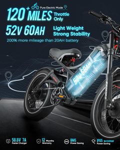 Vélo électrique Eahora Romeo 2 2500W 52V 60Ah avec cadre en acier, double suspension, contrôle par application, longue autonomie, pneus larges 26*4.0, modèle 2024 - Product Image 3