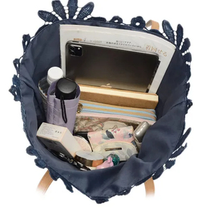 กระเป๋าผู้หญิงฤดูใบไม้ผลิ 2026 กระเป๋าสะพายไหล่เดียวแบบลูกไม้ กระเป๋าช้อปปิ้งผู้หญิงทรงถังขนาดใหญ่ กระเป๋าโท้ทปักลายฉลุ - Product Image 3