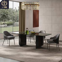 Ensemble moderne de salle à manger italienne de luxe avec 6 chaises, marbre bleu, dessus de table, meubles de salle à manger en métal pour hôtels et villas