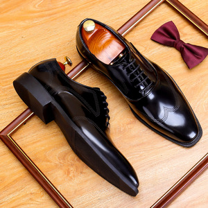 Chaussures Oxford classiques en cuir véritable pour hommes, à lacets, style britannique, cuir bruni, talon bas, semelle en caoutchouc durable, bout carré noir - Product Image 3