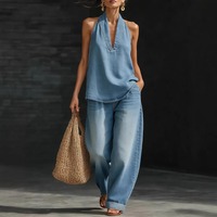 Ensemble Femme Gilet en Jean Rétro Col V et Jean Large Taille Haute Nouvelle Collection Automne 2026 Vente en Gros pour Boutiques