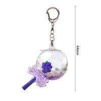 Porte-clés en plastique en forme de sucette rose et violet, rempli de liquide, avec flotteur en résine de baies et confettis scintillants à l'intérieur, idéal pour les cadeaux