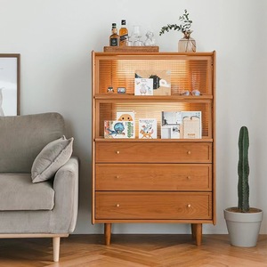 Buffet en bois massif de style nordique, double porte, <span class=keywords><strong>3</strong></span> tiroirs, design moderne et simple, armoire de rangement pour la maison, cuisine, salle à manger - Product Image 1