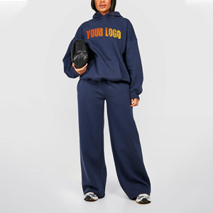 Survêtements pour femmes en coton 100% surdimensionnés à épaules tombantes, avec logo imprimé en relief personnalisé, en dentelle, 2 pièces, style jogging, pour l'hiver, vente en gros - Product Image 1