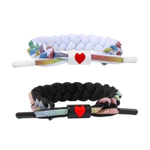 Farbenfrohe Glitzer Schwarz-Weiß Holographisch Reflektierende Liebe Männliche und Weibliche Studenten Mode Spitze Handgewebtes Armband - Product Image 1