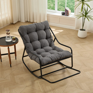 <b>Outdoor</b> Rocking <b>Chair</b> <b>Comfy</b> Cushion Soft Thick Grey Pad Black Frame Living Room Bedroom Reading Room - Product Image 1