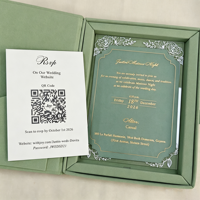 Boîtes en velours vert sauge, invitations de mariage de luxe avec carte RSVP et enveloppe, pour invitations de mariage personnalisées en acrylique de luxe