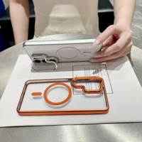 Casing Magnetik untuk Samsung Galaxy S25 S26 Ultra, Pelindung Transparan Berlapis Elektro, Cincin Pelindung Lensa Kamera Tak Terlihat, Penyangga, Mendukung Pengisian Daya Nirkabel