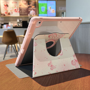 Suitable for iPad Air <b>7</b> 2025 Case, Rotatable Tri-Fold Pink Butterfly with Pencil Slot, Shockproof <b>Tablet</b> Protective Case - Product Image 3