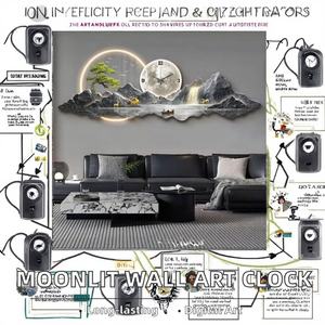 Arte Mural de Paisaje Lunar con Reloj Luminoso, Mural de Estilo Moderno con Fondo Acrílico Eléctrico para Decoración de Sala de Estar - Product Image 2