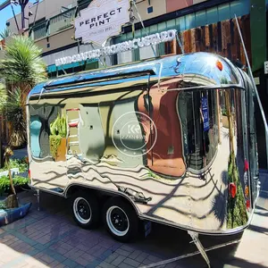 DOT CE Airstream Food Trailer Food Cart Soporte de quiosco móvil Foodfood Mirror Camión de flujo de aire de acero inoxidable con cocina completa