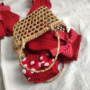 ถุงเท้าผ้าคอตตอนสำหรับเด็กทารกหญิงถุงเท้าของขวัญคริสต์มาสสีแดงผูกโบว์แบบเรียบ - Product Image 6