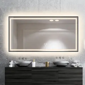 Miroir mural rectangulaire de grande taille, noir, salle de bains, maquillage, hôtel