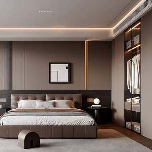 ตู้เสื้อผ้าไม้เมลามีนแบบโมเดิร์นสั่งทำพิเศษ  ชุดตู้เก็บของติดผนังสำหรับห้องนอนและห้องนั่งเล่น - Product Image 1