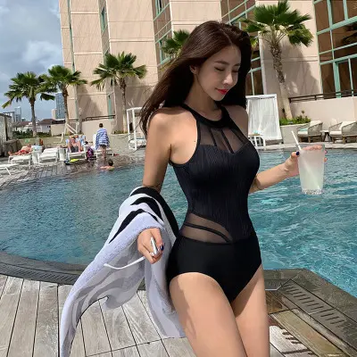 Bộ Đồ Tắm Thiết Kế Hàn Quốc Cho Nữ Áo Tắm Một Mảnh Coverup Đồ Bơi Gợi Cảm Bộ Bikini Eo Cao Đồ Bơi Màu Đen