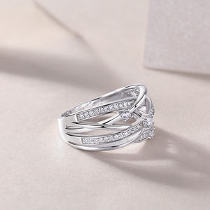 Fábrica al por mayor VVS Moissanite <span class=keywords><strong>Crossover</strong></span> anillo 18K chapado en oro blanco 925 Plata Unisex joyería de lujo diamante probador anillo de paso - Product Image 4