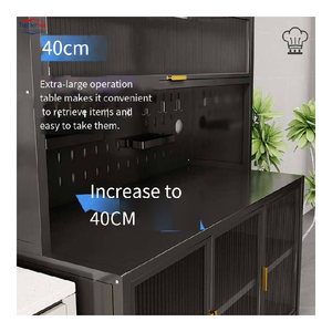 Meuble de rangement de cuisine moderne en métal de style européen, organisateur haut à portes à lattes avec panneau perforé pour essentiels de salon et salle à manger - Product Image 4